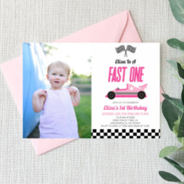 Fast One Pink Flame Race Auto 1e Verjaardagsfeest Kaart