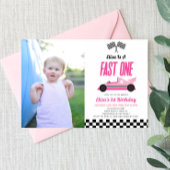 Fast One Pink Flame Race Auto 1e Verjaardagsfeest Kaart