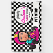 Fast ONE | Pink Race Car Driver Pit Stop Birthday Spandoek (Verticaal)