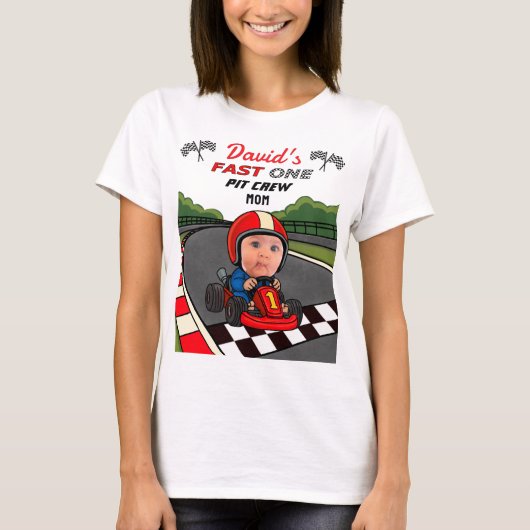 Fast ONE Pit Crew Mom | Custom Birthday  T-shirt (Voorkant)