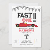 Fast One Race Auto 1e Jongen Verjaardagsfeest Kaart (Voorkant)