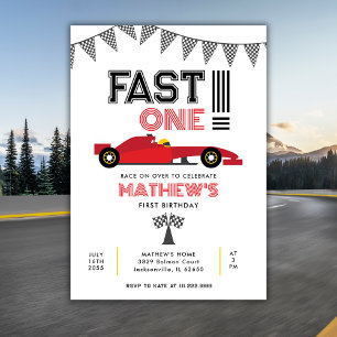Fast One Race Auto 1e Jongen Verjaardagsfeest Kaart
