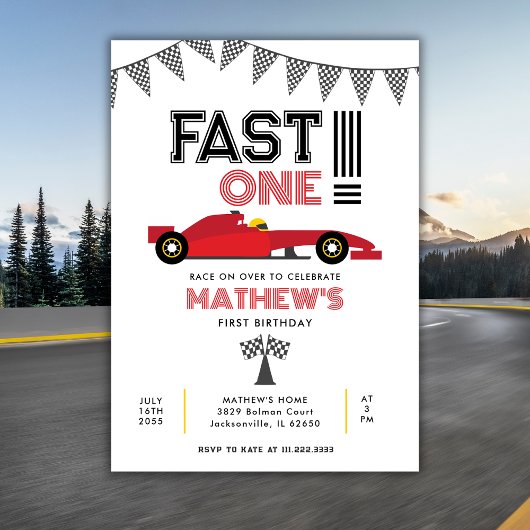 Fast One Race Auto 1e Jongen Verjaardagsfeest Kaart