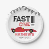 Fast One Race Auto 1e Jongen Verjaardagsfeest Papieren Bordje (Voorkant)