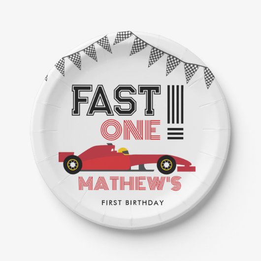 Fast One Race Auto 1e Jongen Verjaardagsfeest Papieren Bordje (Voorkant)