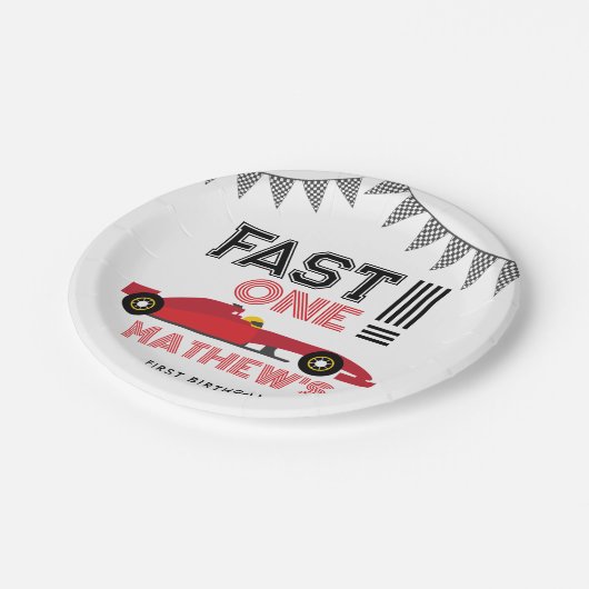 Fast One Race Auto 1e Jongen Verjaardagsfeest Papieren Bordje (Gekanteld)