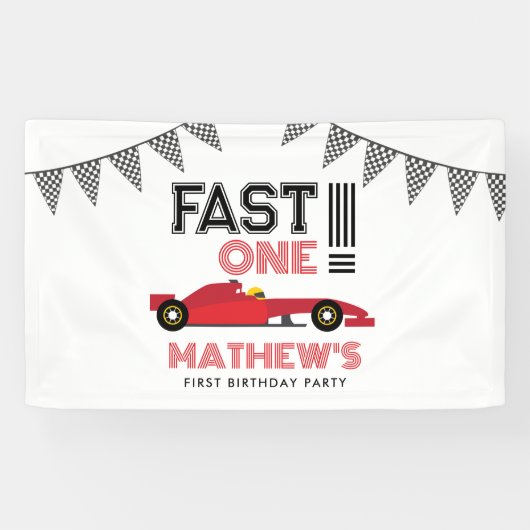 Fast One Race Auto 1e Jongen Verjaardagsfeest Spandoek (Horizontaal)
