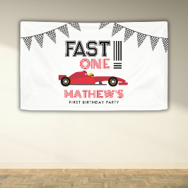 Fast One Race Auto 1e Jongen Verjaardagsfeest Spandoek