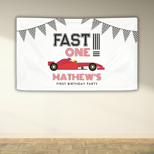 Fast One Race Auto 1e Jongen Verjaardagsfeest Spandoek