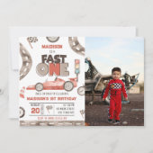 Fast One Race Auto 1e Verjaardag Party Foto Kaart (Voorkant)