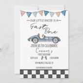 Fast One  Race Auto First Birthday Invite Kaart (Voorkant)