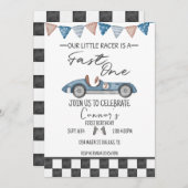 Fast One  Race Auto First Birthday Invite Kaart (Voorkant / Achterkant)