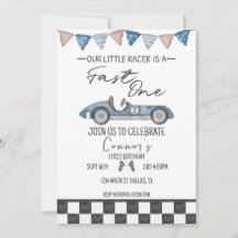 Fast One  Race Auto First Birthday Invite