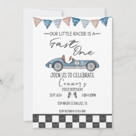 Fast One  Race Auto First Birthday Invite Kaart