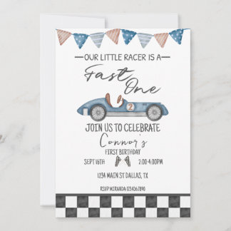 Fast One  Race Auto First Birthday Invite Kaart