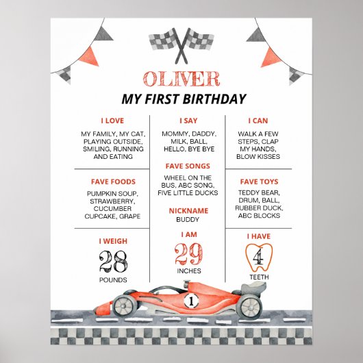 Fast One Race Auto Verjaardagsfeestje Milestone Po Poster (Voorkant)