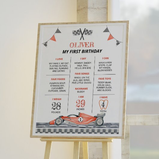Fast One Race Auto Verjaardagsfeestje Milestone Po Poster