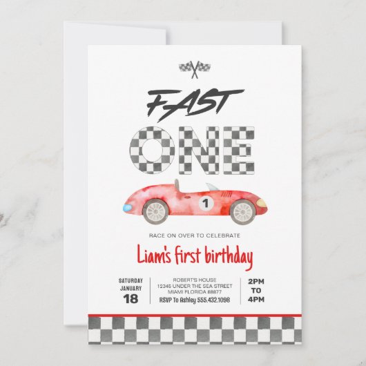 Fast ONE Race Car 1e verjaardag Kaart (Voorkant)