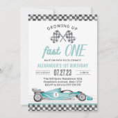 Fast One Race Car 1st Birthday Invitation Race Kaart (Voorkant)