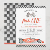Fast One Race Car 1st Birthday Invitation Race Kaart (Voorkant / Achterkant)