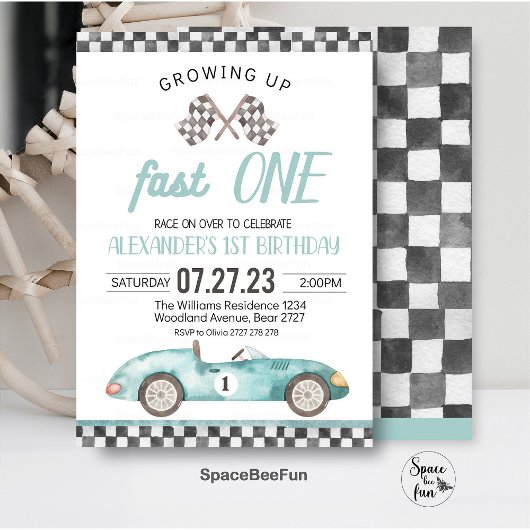 Fast One Race Car 1st Birthday Invitation Race Kaart