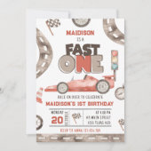 Fast One Race Car 1st Birthday Kaart (Voorkant)