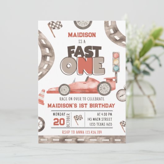 Fast One Race Car 1st Birthday Kaart