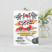 Fast One Race Car 1st Birthday Party Kaart (Staand voorkant)