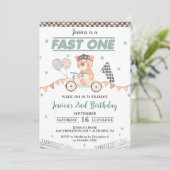 Fast One Race Car 1st Birthday Party Kaart (Staand voorkant)