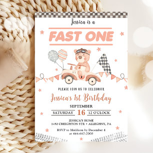 Fast One Race Car 1st Birthday Party Kaart