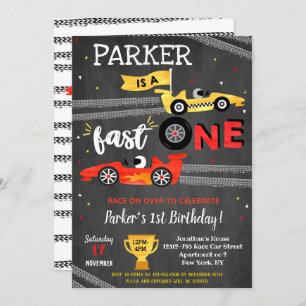 Fast One Race Car 1st Birthday Party-uitnodigingen Kaart