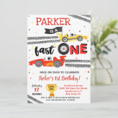 Fast One Race Car 1st Birthday Party-uitnodigingen Kaart (Staand voorkant)