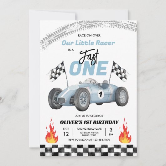 Fast One Race Car 1st Birthday Racing Boy Kaart (Voorkant)