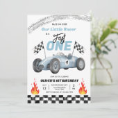 Fast One Race Car 1st Birthday Racing Boy Kaart (Staand voorkant)