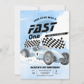Fast One Race Car 1st Birthday Racing Boy Kaart (Voorkant)