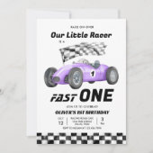 Fast One Race Car 1st Birthday Racing Girl Kaart (Voorkant)