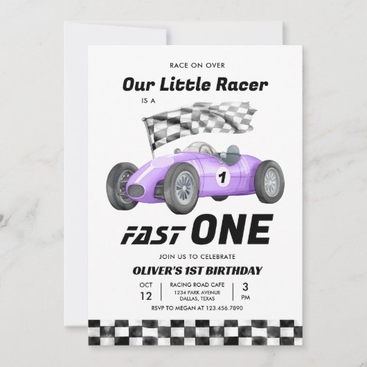 Fast One Race Car 1st Birthday Racing Girl Kaart (Voorkant)