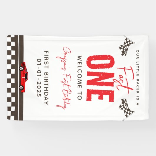 Fast One Race Car 1st Birthday Spandoek (Horizontaal)