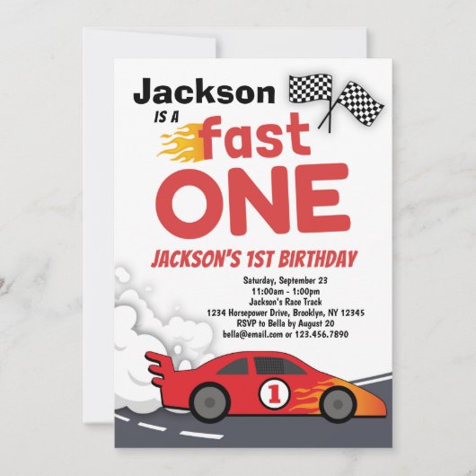 Fast ONE Race Car 1st Birthday Uitnodiging (Voorkant)