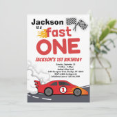 Fast ONE Race Car 1st Birthday Uitnodiging (Staand voorkant)