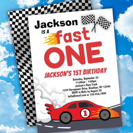 Fast ONE Race Car 1st Birthday Uitnodiging