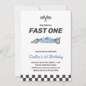 Fast One Race Car 1st Boy's Birthday Party Kaart (Voorkant)