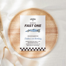 Fast One Race Car 1st Boy's Birthday Party Kaart