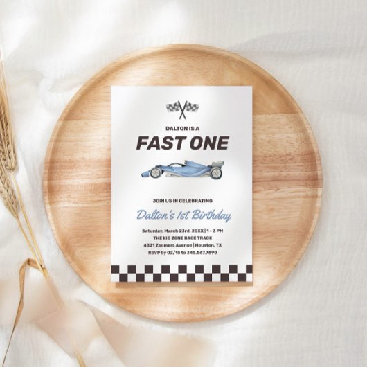 Fast One Race Car 1st Boy's Birthday Party Kaart