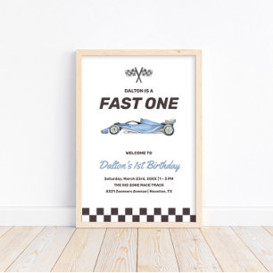 Fast One Race Car 1st Boy's Birthday Party Welcome Poster