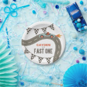 Fast One Race Car Birthday Papieren Bordje (Feest)
