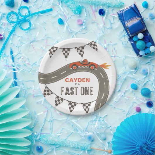 Fast One Race Car Birthday Papieren Bordje (Feest)