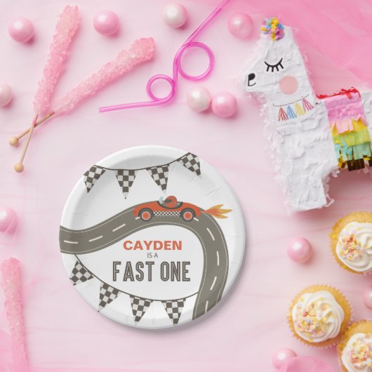 Fast One Race Car Birthday Papieren Bordje (Feest)