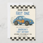Fast One Race Car Birthday Party Kaart (Voorkant)