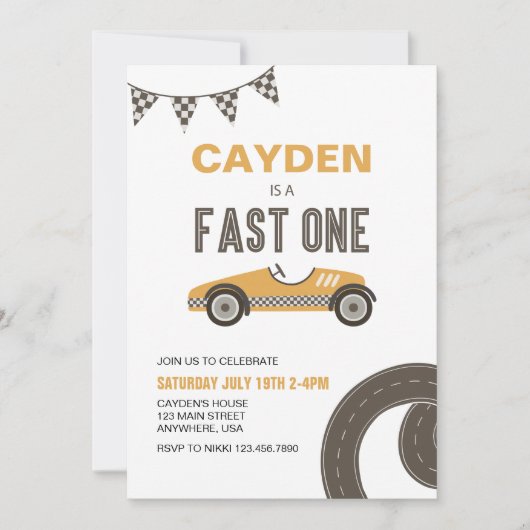 Fast One Race Car Birthday-uitnodiging Kaart (Voorkant)